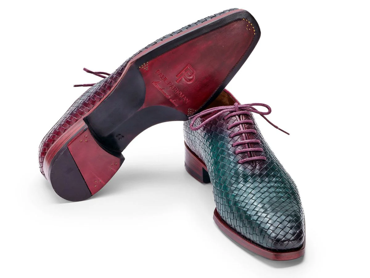 Paul Parkman Men's Woven Leather Oxfords in Green and Purple - Image 3