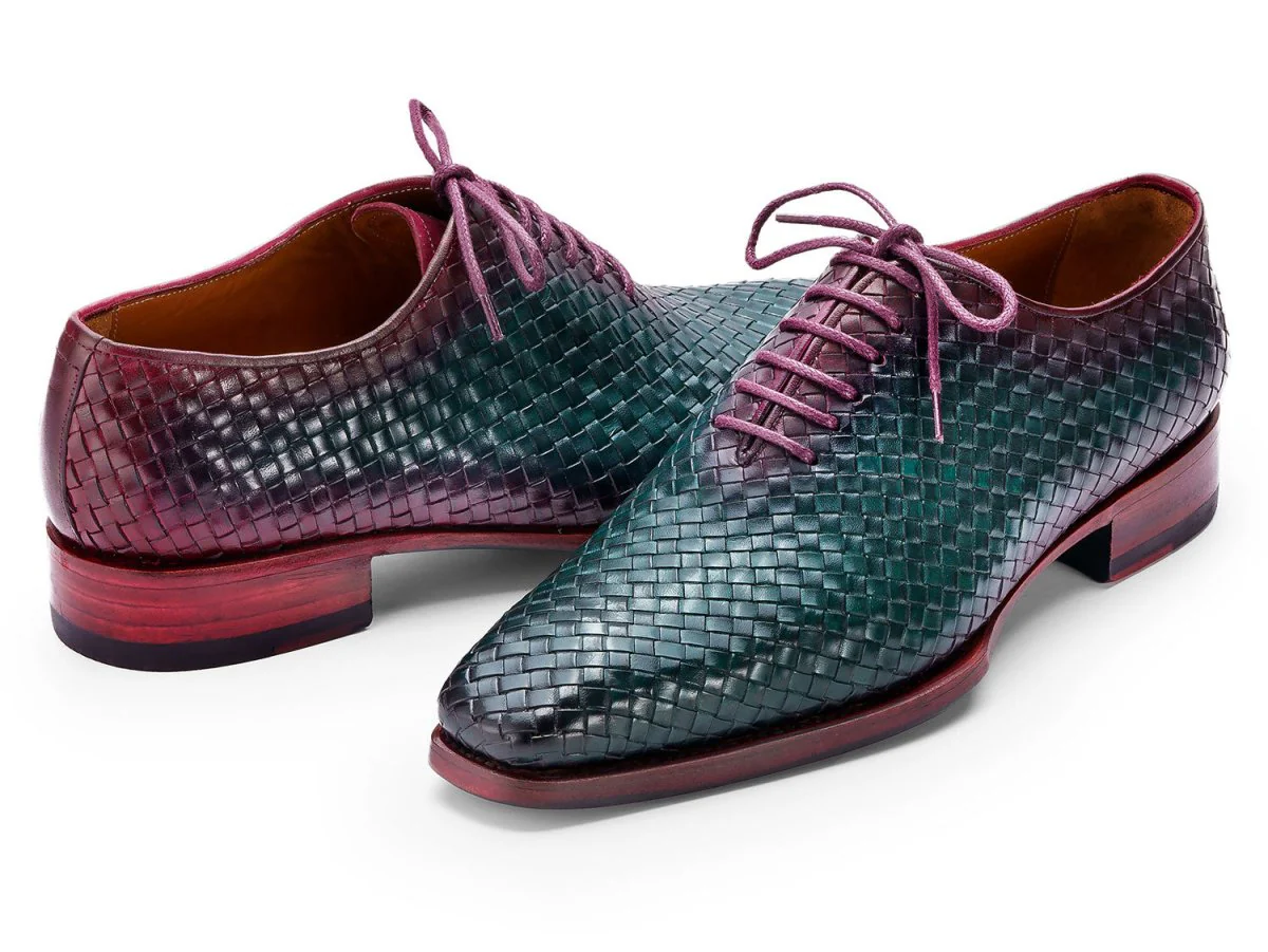 Paul Parkman Men's Woven Leather Oxfords in Green and Purple - Image 4