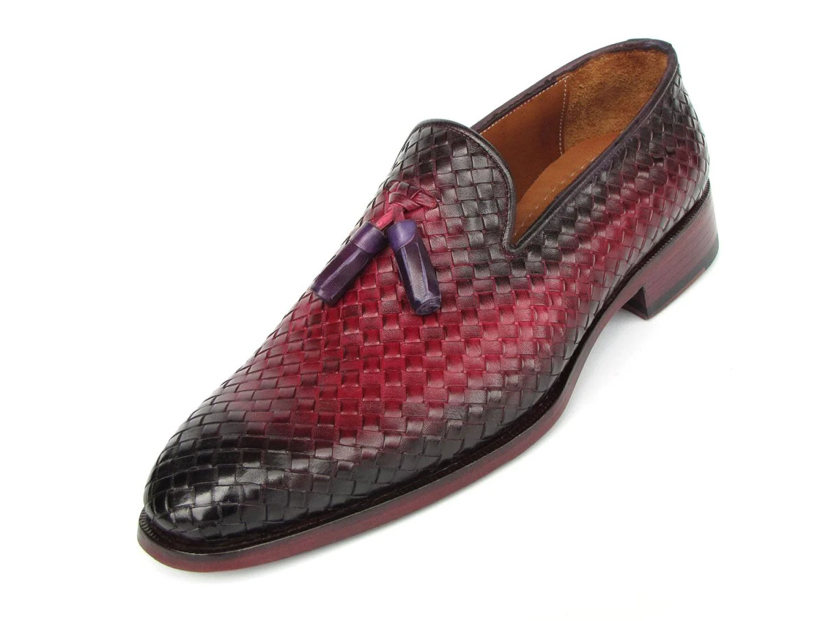 Paul Parkman Men's Woven Leather Tassel Loafers Burgundy - Image 2