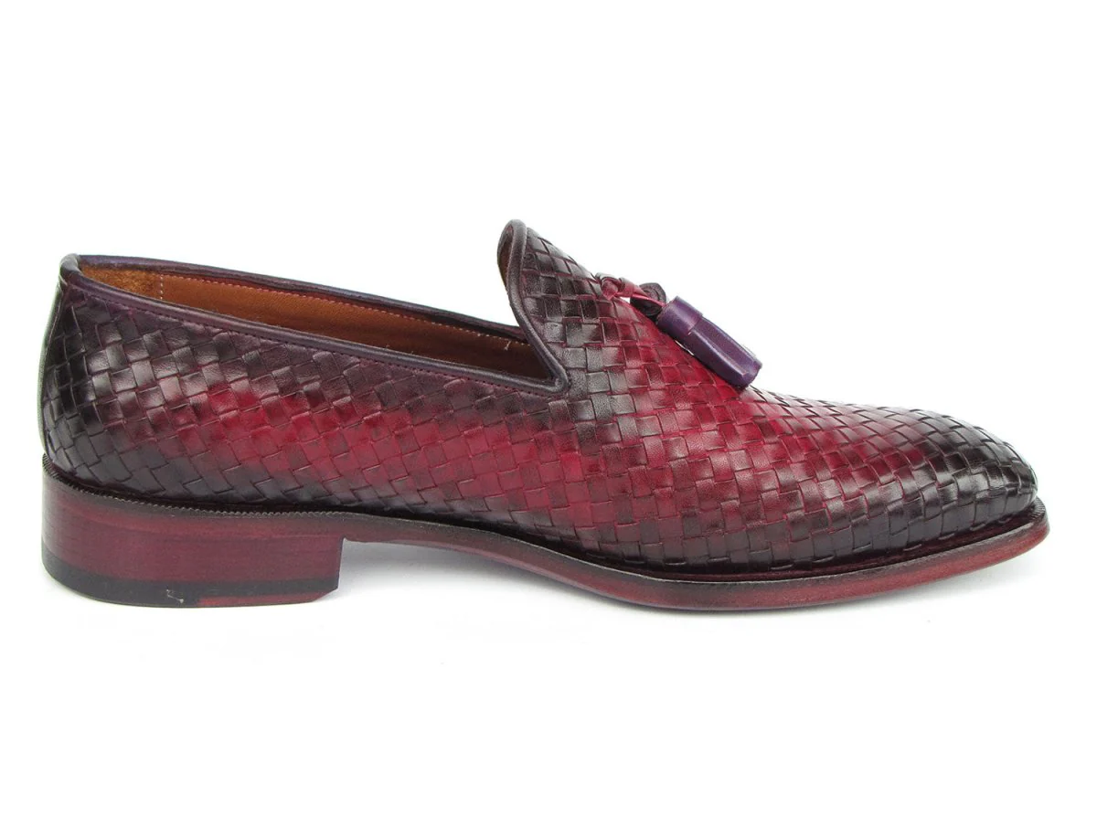Paul Parkman Men's Woven Leather Tassel Loafers Burgundy - Image 3