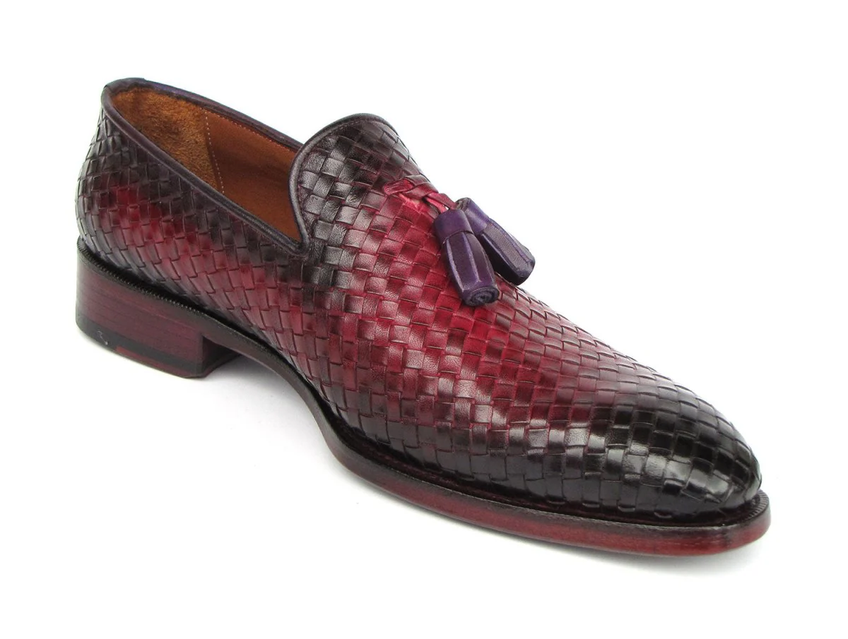 Paul Parkman Men's Woven Leather Tassel Loafers Burgundy - Image 4