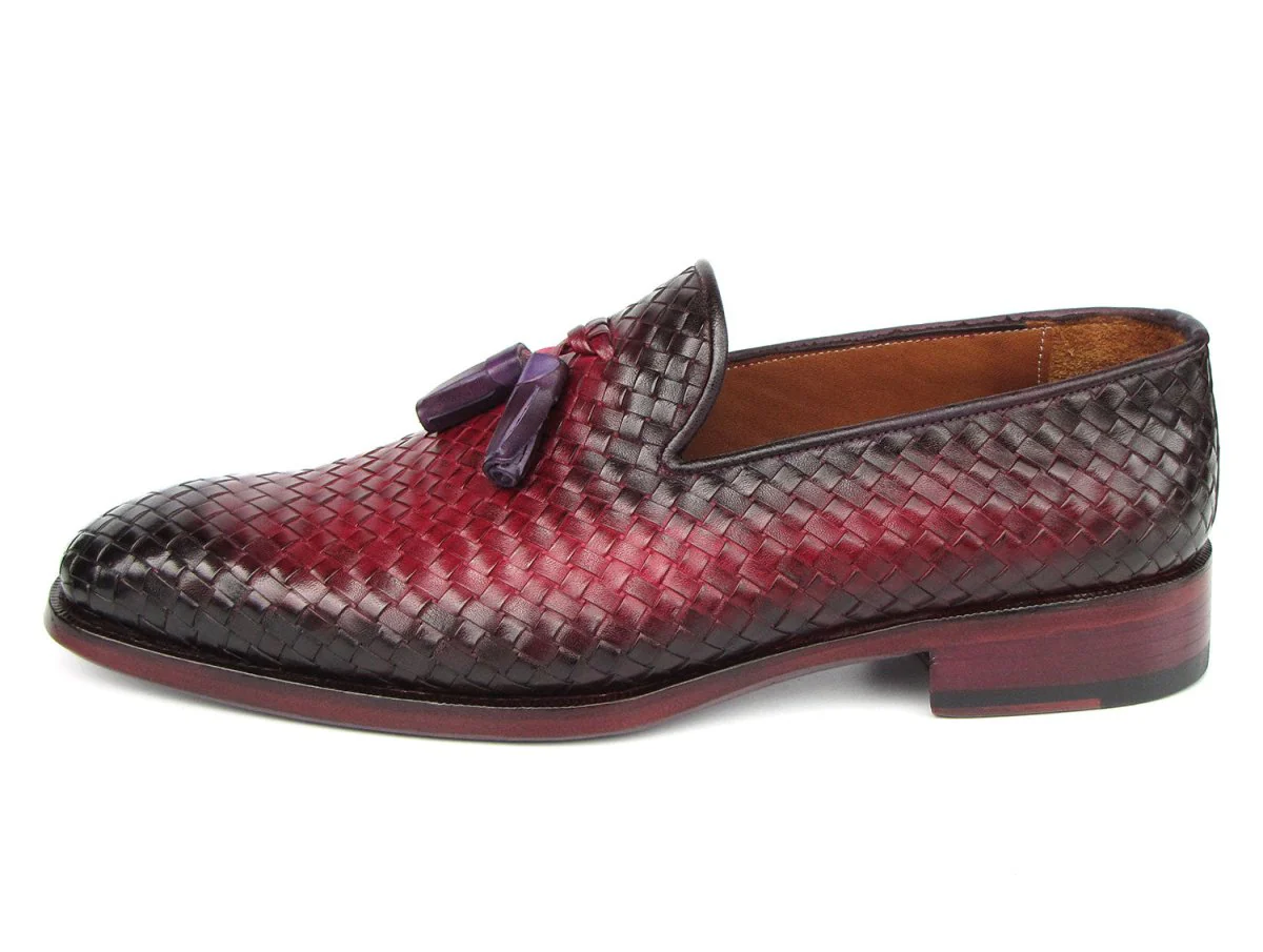 Paul Parkman Men's Woven Leather Tassel Loafers Burgundy - Image 5