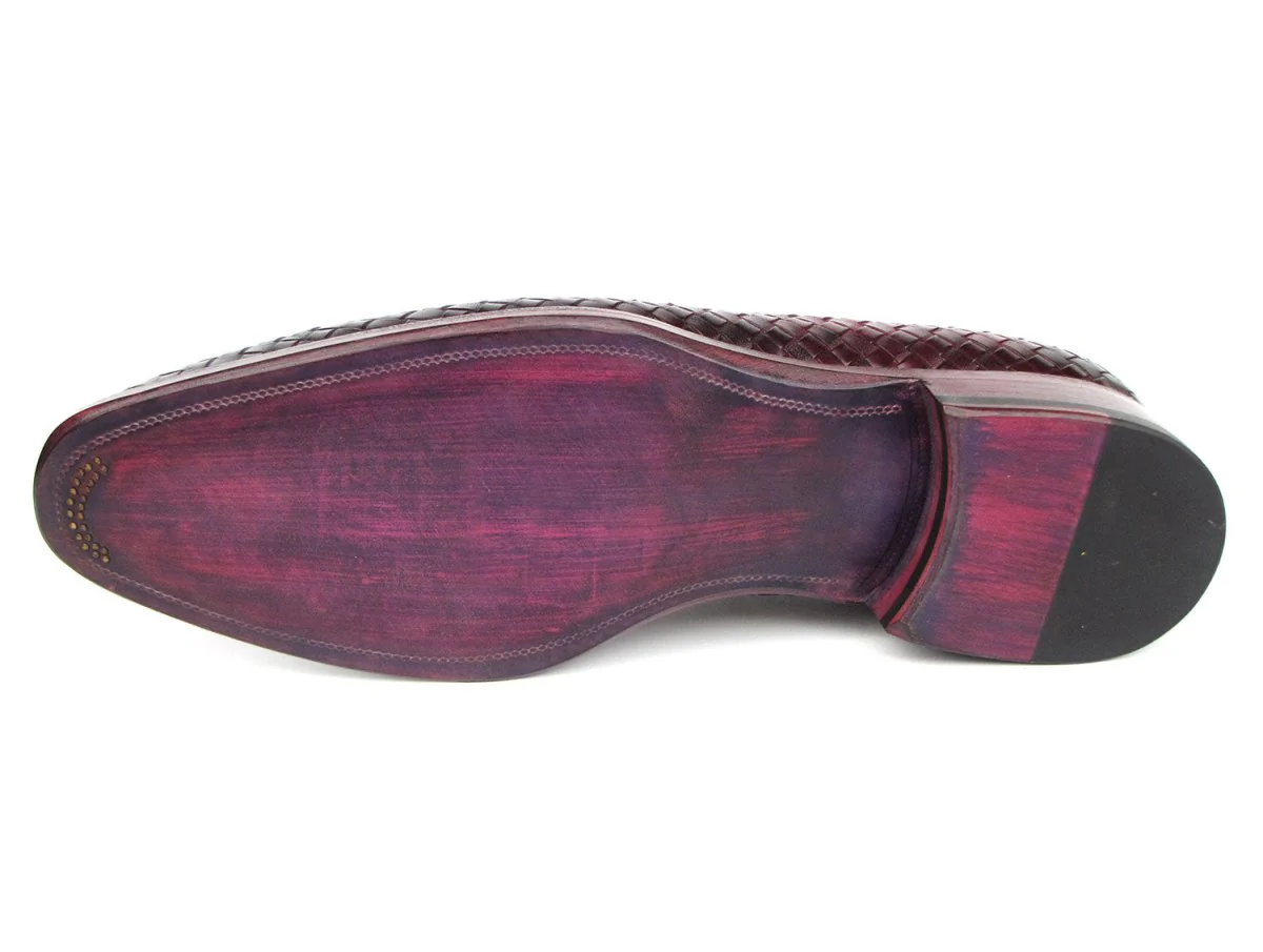 Paul Parkman Men's Woven Leather Tassel Loafers Burgundy - Image 6