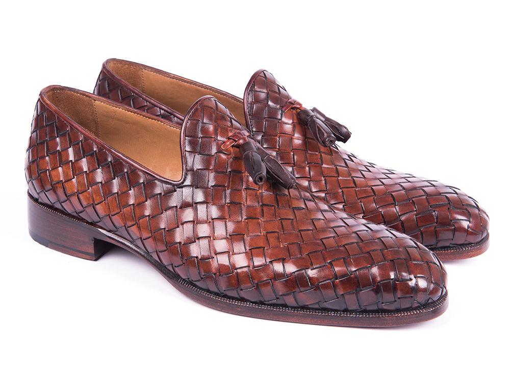 Paul Parkman Men's Woven Leather Tassel Loafers in Brown
