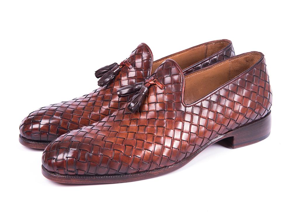 Paul Parkman Men's Woven Leather Tassel Loafers in Brown - Image 4