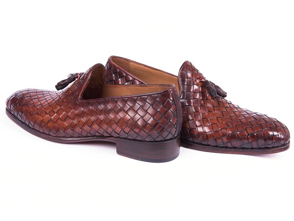 Paul Parkman Men's Woven Leather Tassel Loafers in Brown - Image 5