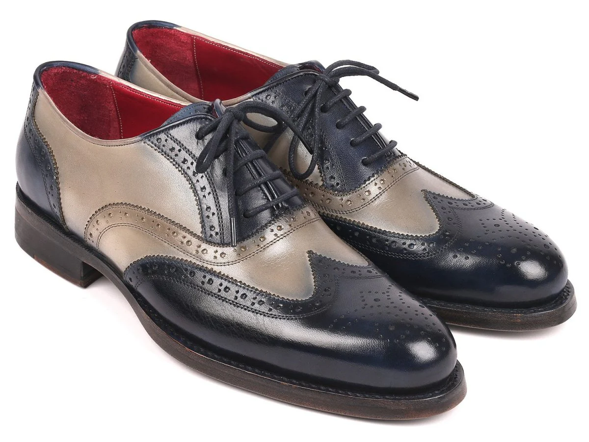 Paul Parkman Navy and Gray Wingtip Oxfords Goodyear Welted (ID#027-NVYGRY)