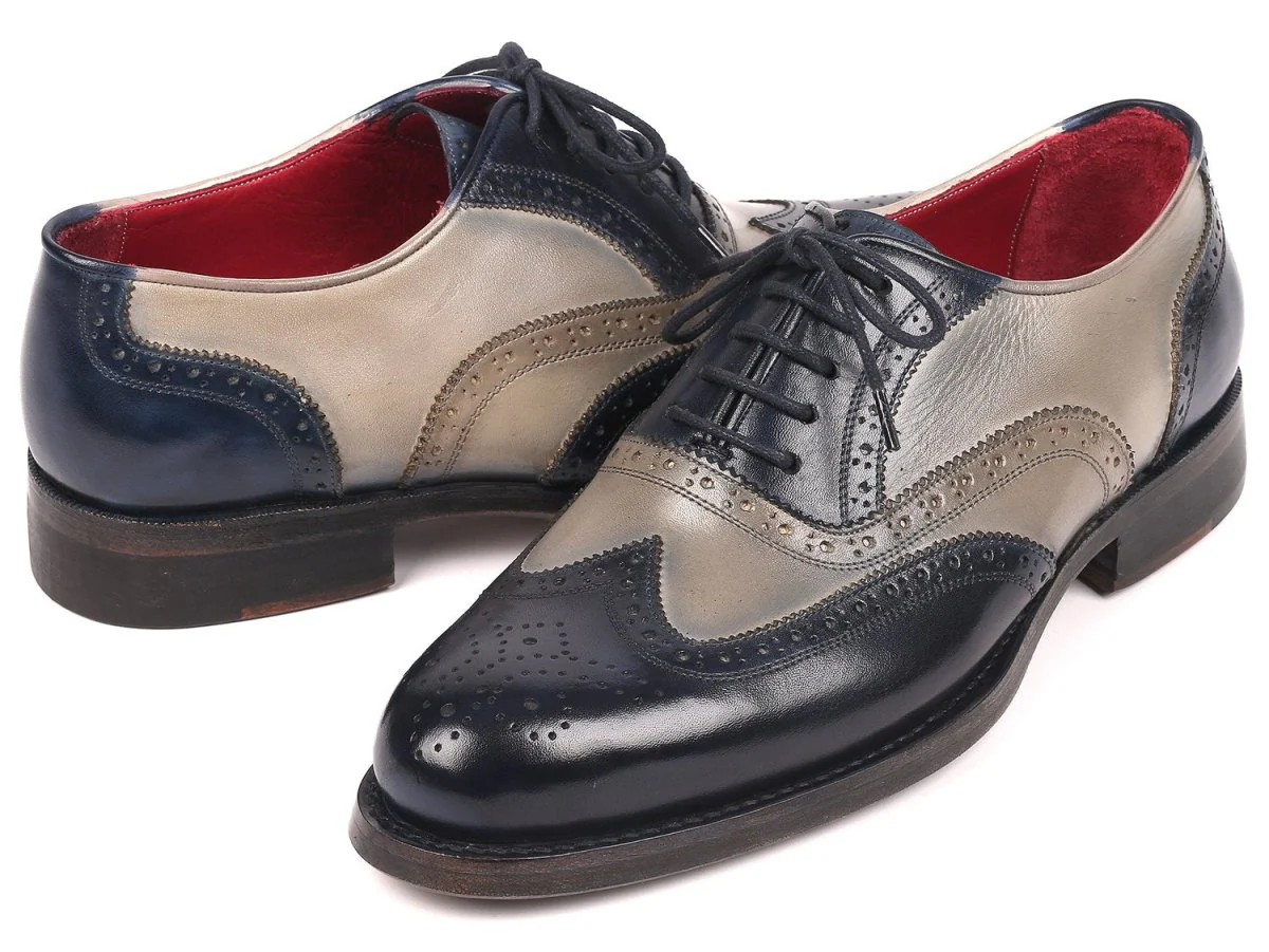 Paul Parkman Navy and Gray Wingtip Oxfords Goodyear Welted (ID#027-NVYGRY) - Image 2