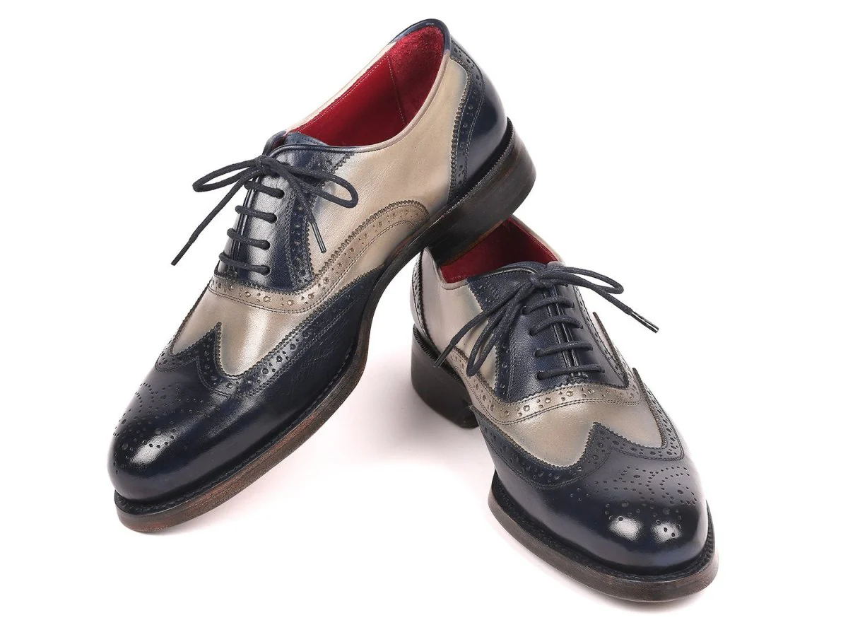 Paul Parkman Navy and Gray Wingtip Oxfords Goodyear Welted (ID#027-NVYGRY) - Image 3