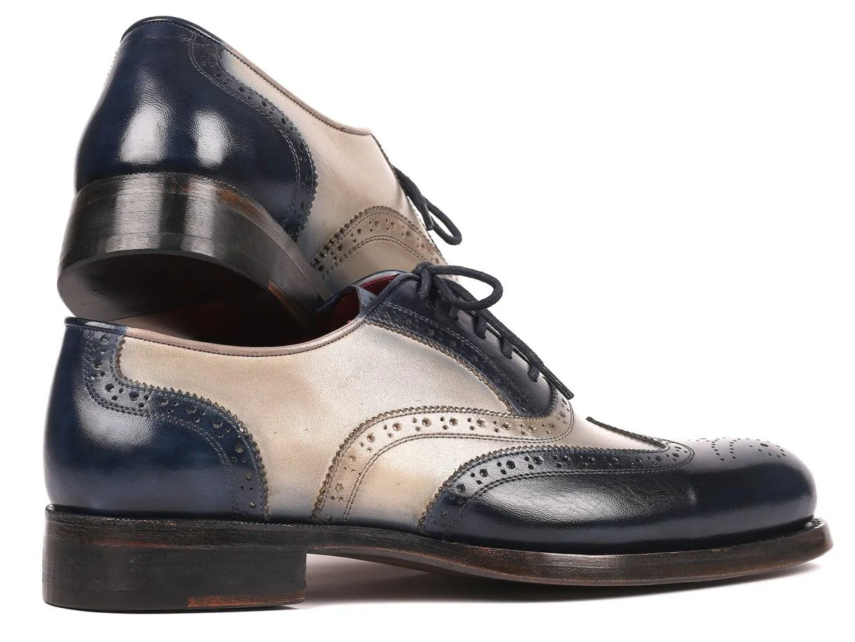 Paul Parkman Navy and Gray Wingtip Oxfords Goodyear Welted (ID#027-NVYGRY) - Image 4