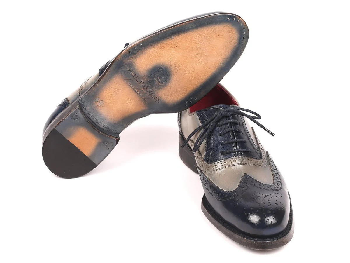 Paul Parkman Navy and Gray Wingtip Oxfords Goodyear Welted (ID#027-NVYGRY) - Image 5