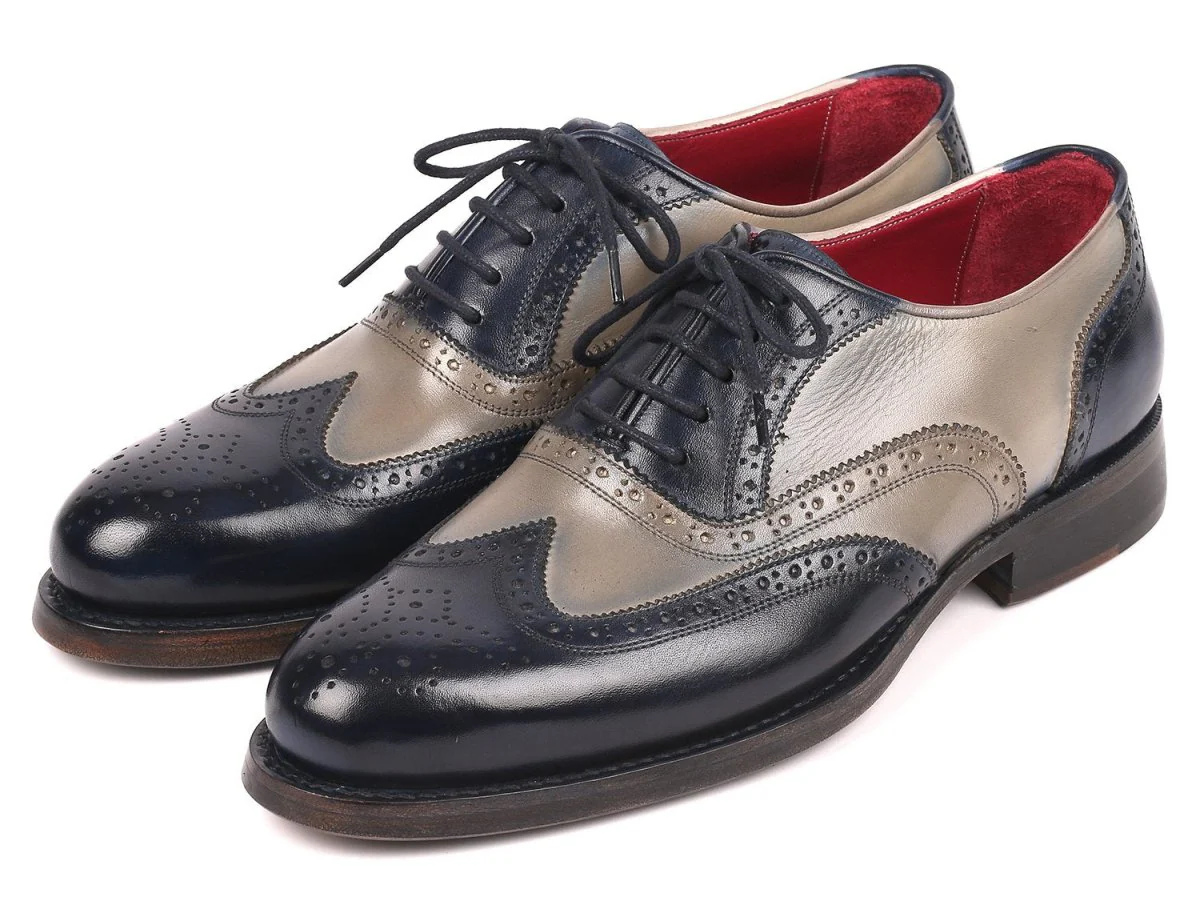 Paul Parkman Navy and Gray Wingtip Oxfords Goodyear Welted (ID#027-NVYGRY) - Image 6