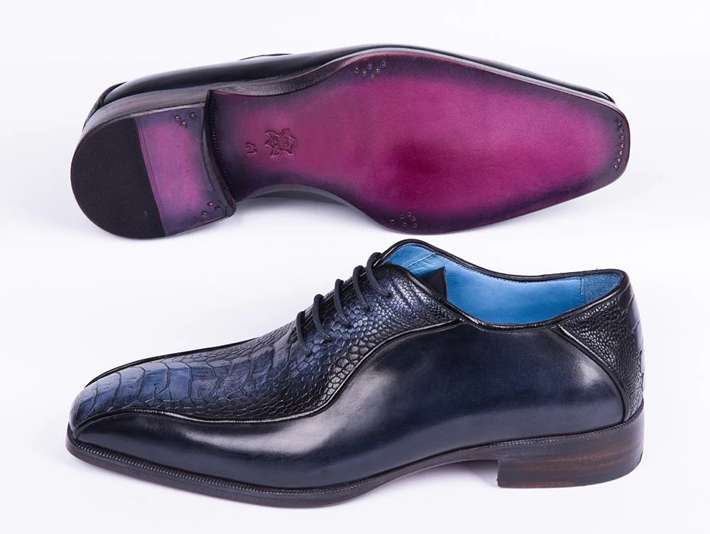 Paul Parkman Navy Genuine Ostrich Leg Bicycle Toe Oxfords (ID#94DLNVY) - Image 3
