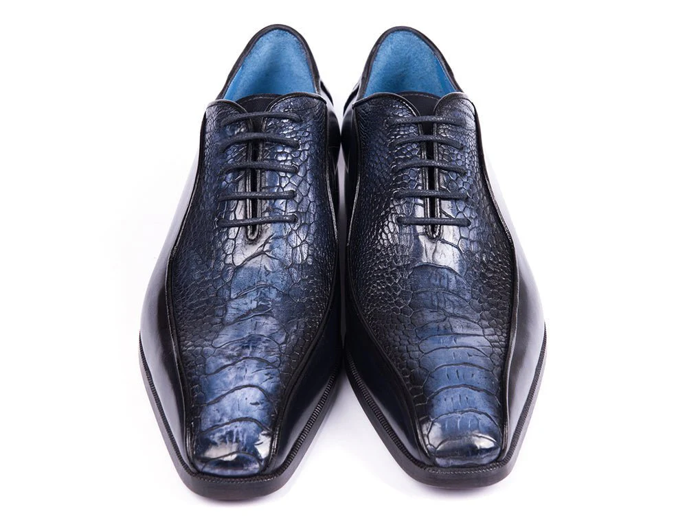 Paul Parkman Navy Genuine Ostrich Leg Bicycle Toe Oxfords (ID#94DLNVY) - Image 4