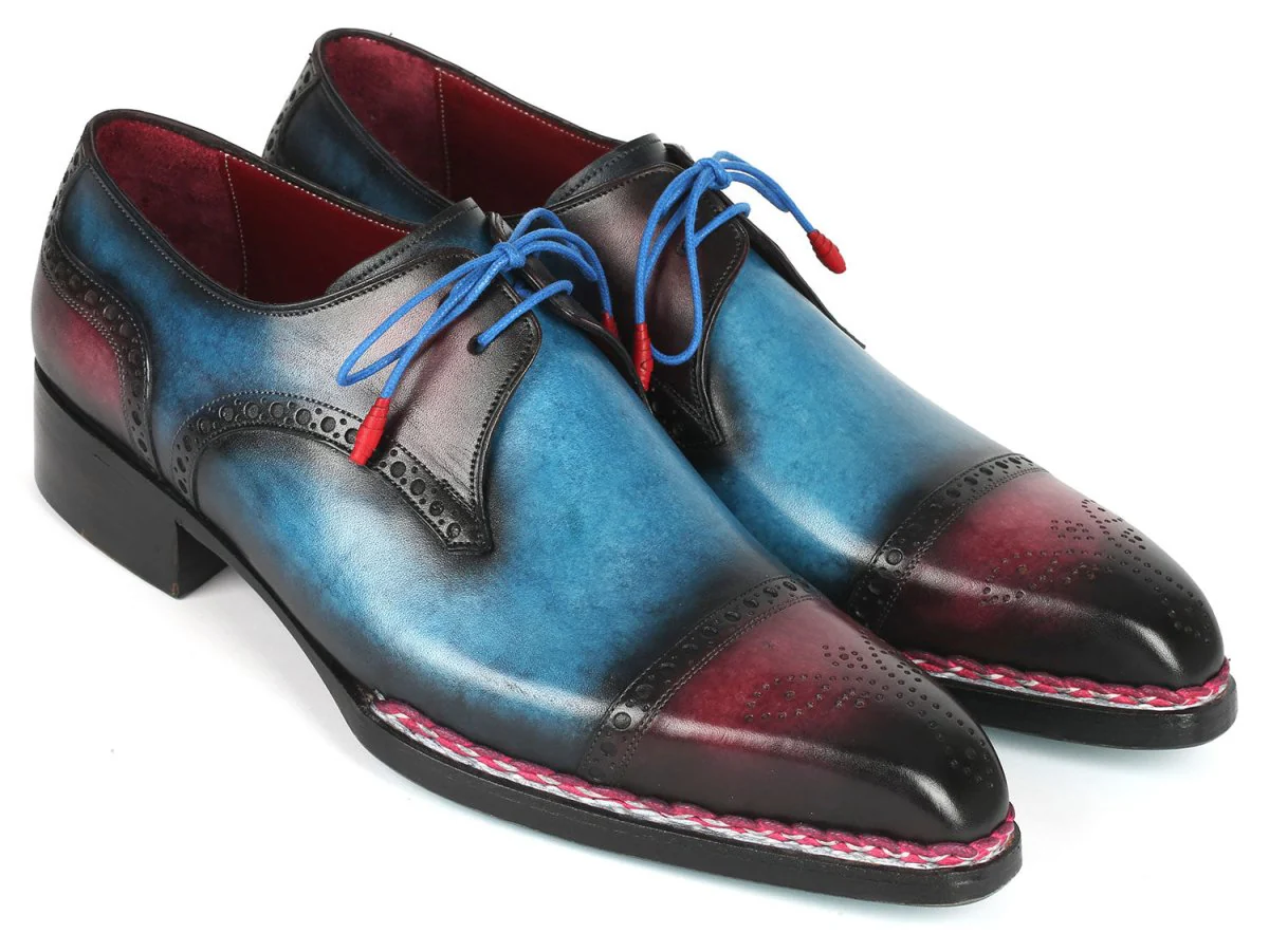 Paul Parkman Norwegian Welted Cap Toe Derby Shoes Blue and Purple (ID#8508-PBL)
