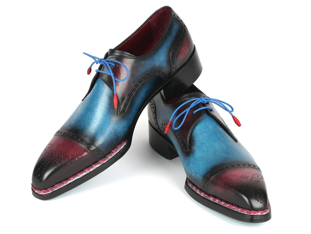 Paul Parkman Norwegian Welted Cap Toe Derby Shoes Blue and Purple (ID#8508-PBL) - Image 3