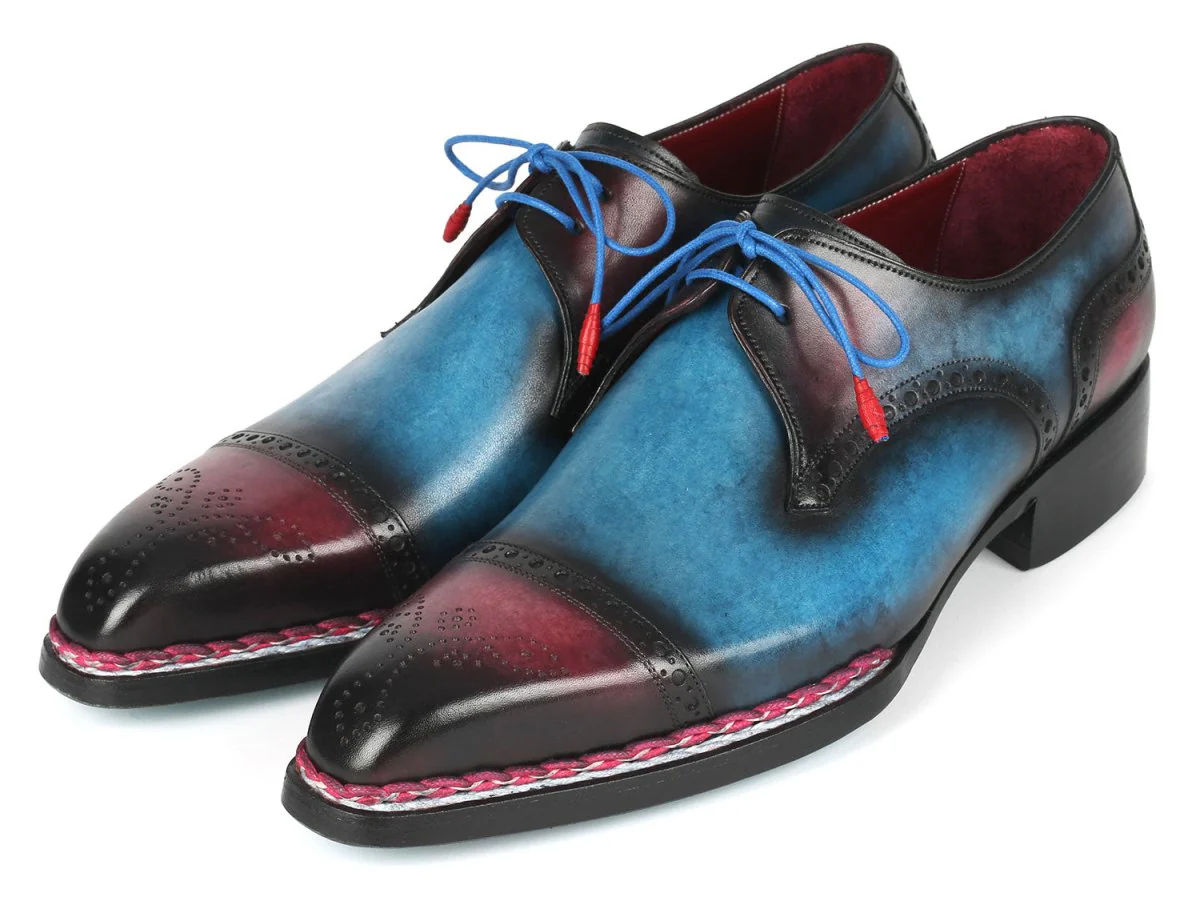 Paul Parkman Norwegian Welted Cap Toe Derby Shoes Blue and Purple (ID#8508-PBL) - Image 6