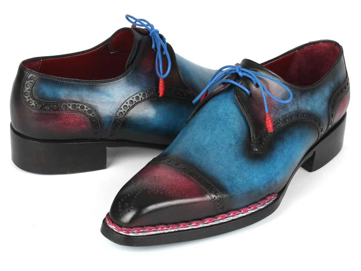 Paul Parkman Norwegian Welted Cap Toe Derby Shoes Blue / Purple - Image 2