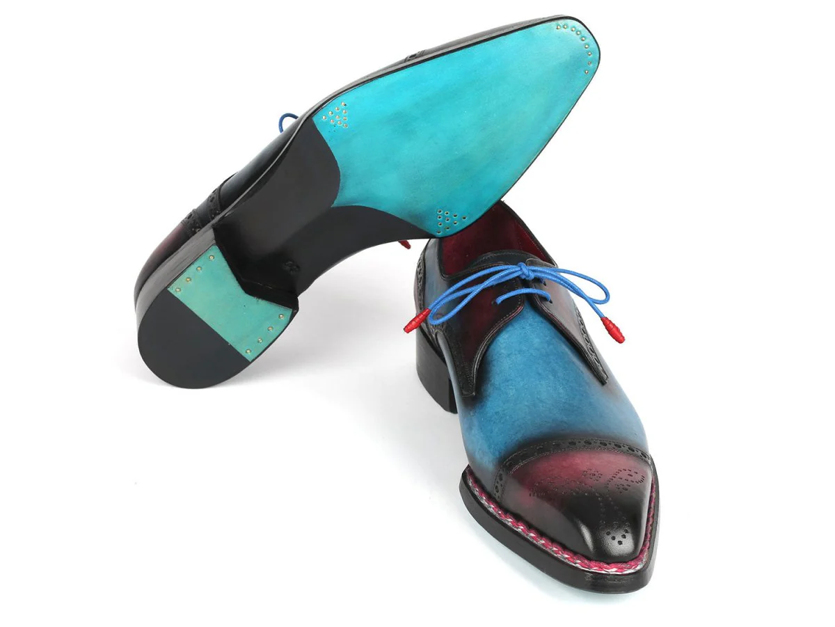 Paul Parkman Norwegian Welted Cap Toe Derby Shoes Blue / Purple - Image 4