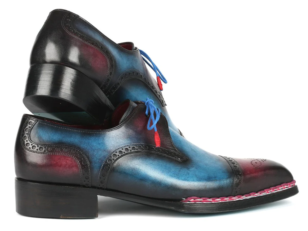 Paul Parkman Norwegian Welted Cap Toe Derby Shoes Blue / Purple - Image 5