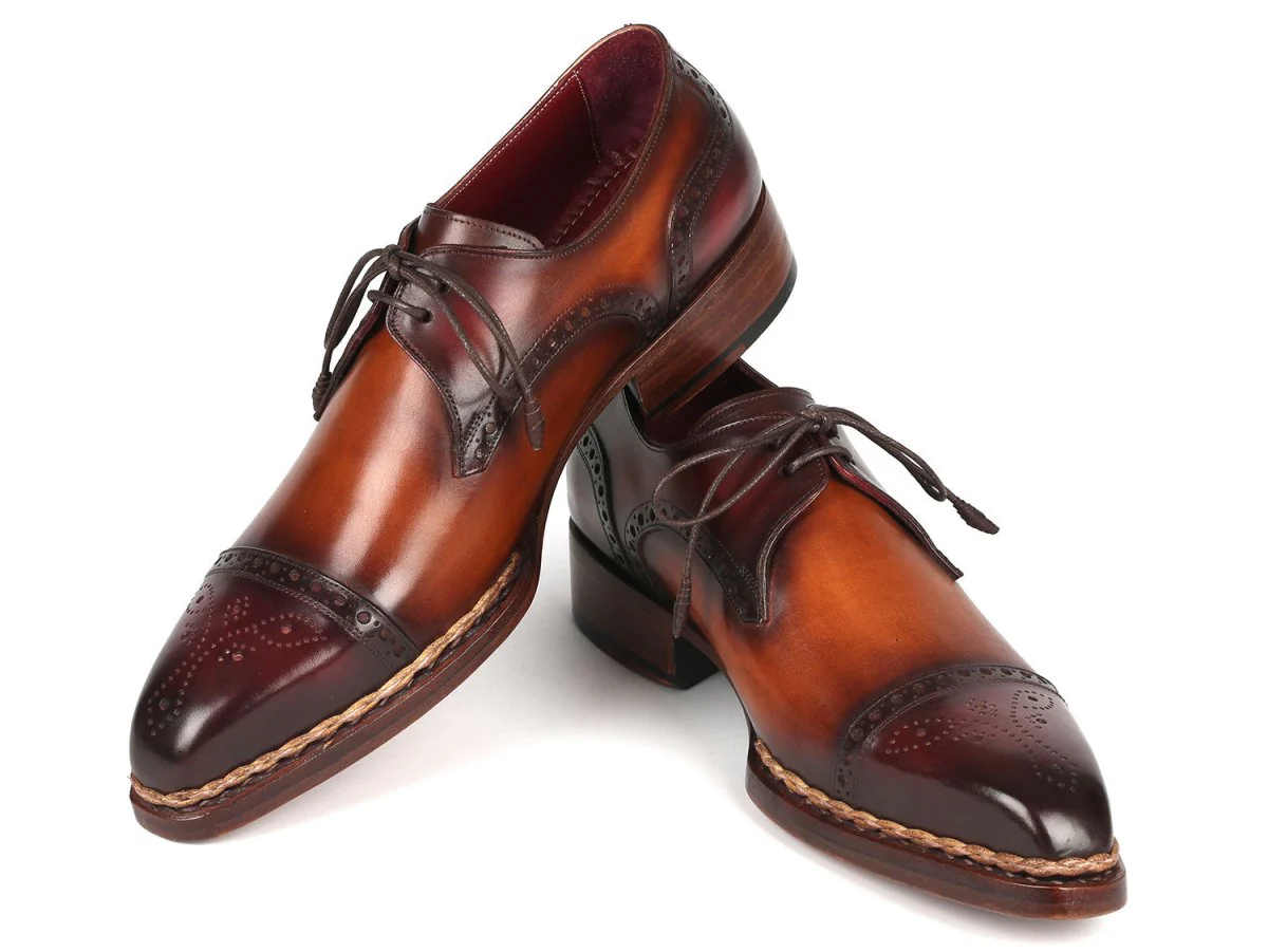 Paul Parkman Norwegian Welted Cap Toe Derby Shoes Bordeaux and Brown (ID#8508-BRW) - Image 4