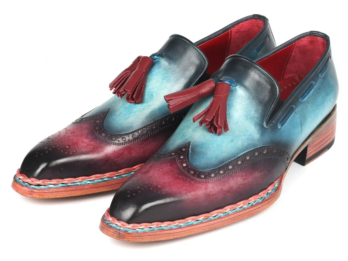 Paul Parkman Norwegian Welted Tassel Loafers Blue and Purple (ID#8507-BPR) - Image 6