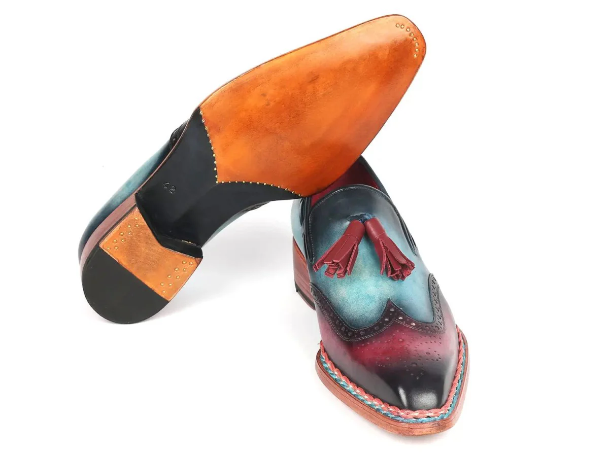 Paul Parkman Norwegian Welted Tassel Loafers in Blue and Purple - Image 3