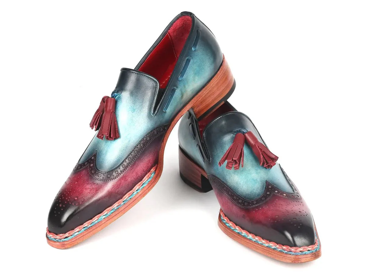 Paul Parkman Norwegian Welted Tassel Loafers in Blue and Purple - Image 4