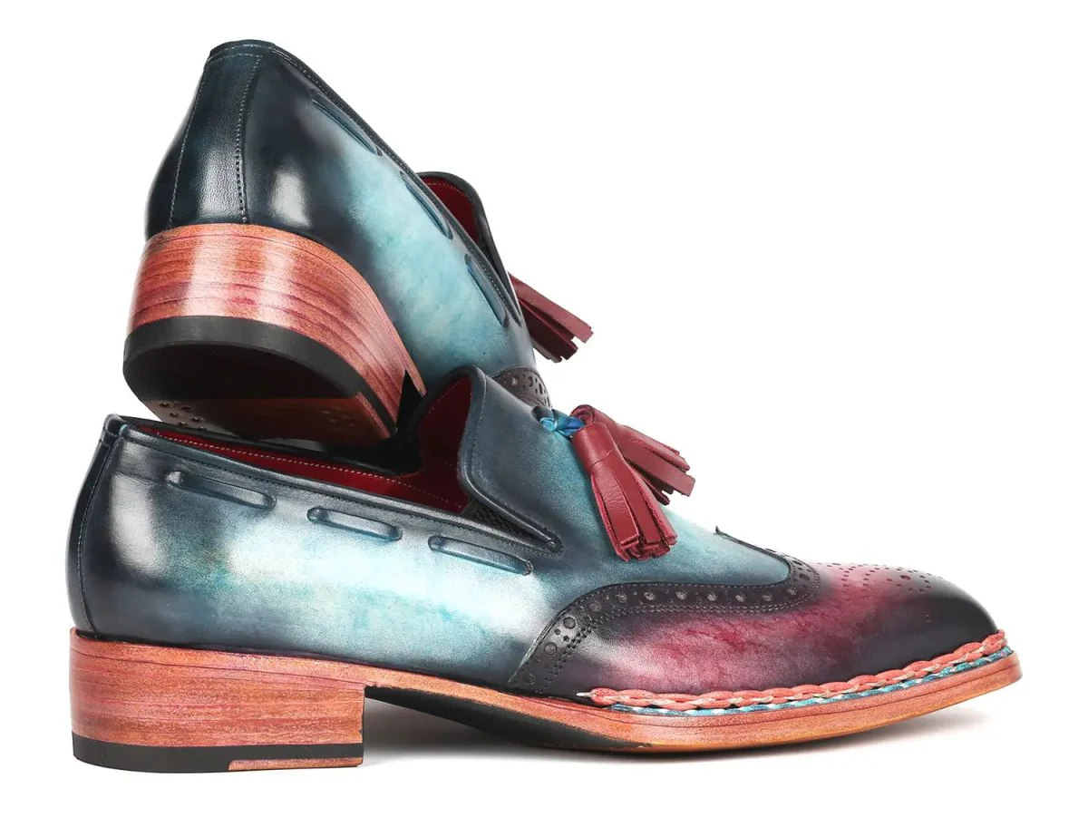 Paul Parkman Norwegian Welted Tassel Loafers in Blue and Purple - Image 5