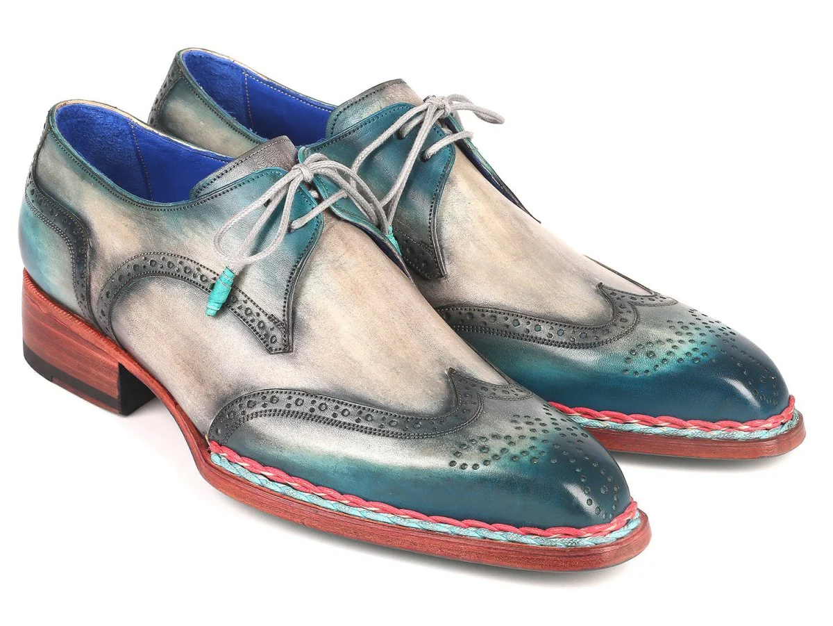 Paul Parkman Norwegian Welted Wingtip Derby Shoes Blue and Grey (ID#8506-BLU)