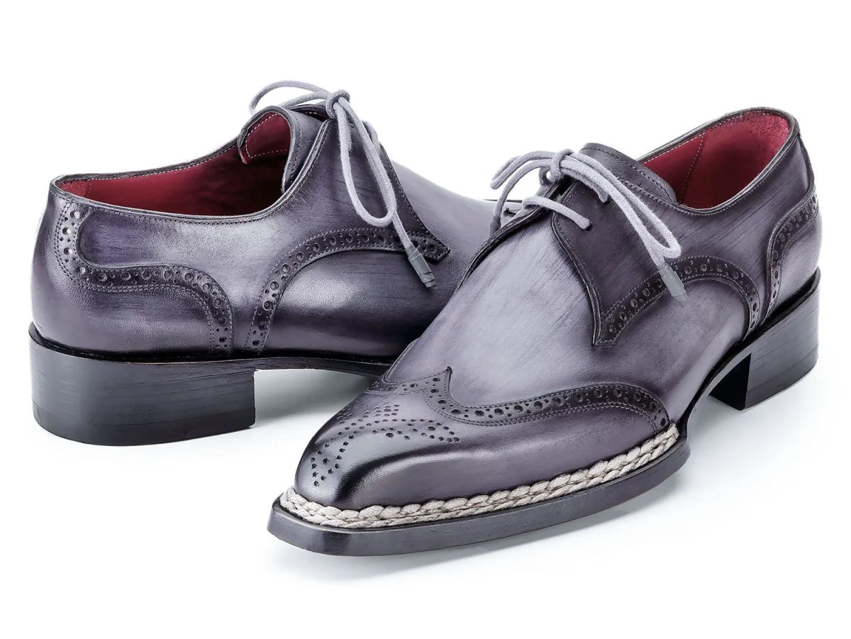Paul Parkman Norwegian Welted Wingtip Derby Shoes Gray (ID#8506-GRY) - Image 4