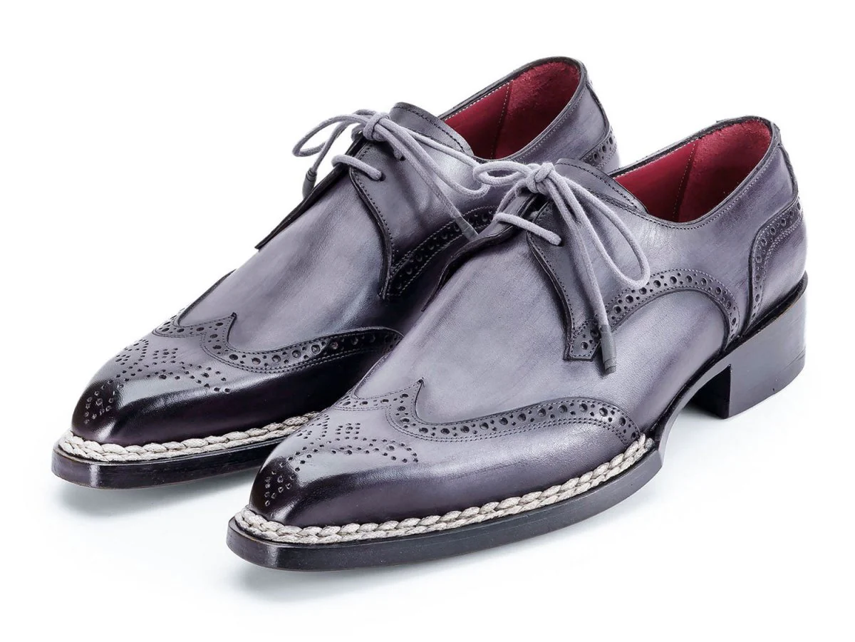 Paul Parkman Norwegian Welted Wingtip Derby Shoes Gray (ID#8506-GRY) - Image 6