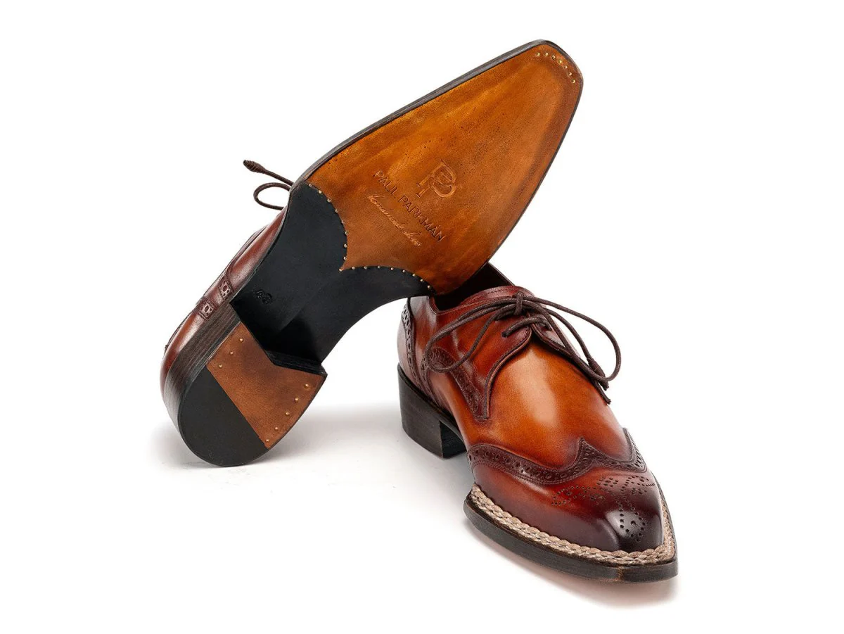 Paul Parkman Norwegian Welted Wingtip Derby Shoes in Brown - Image 2