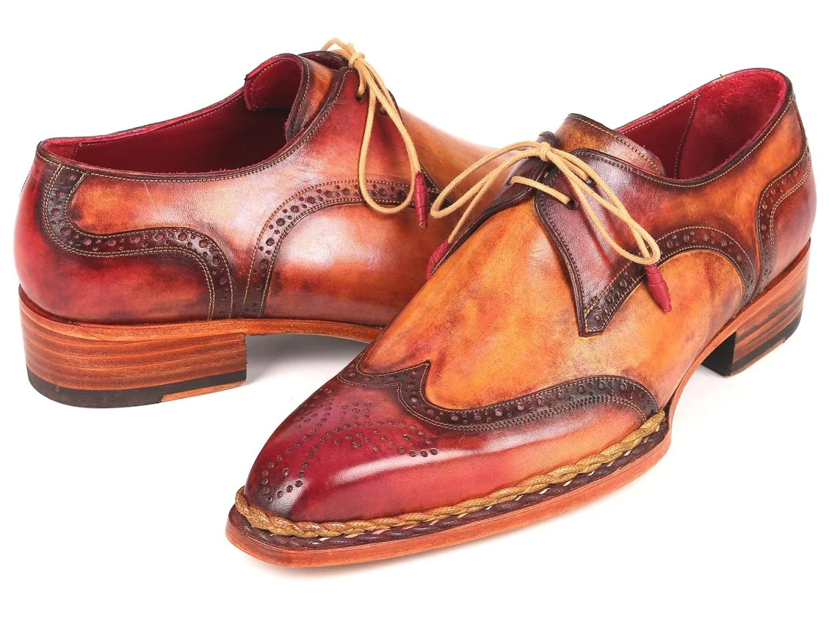Paul Parkman Norwegian Welted Wingtip Derby Shoes Red and Camel (ID#8506-CML) - Image 2