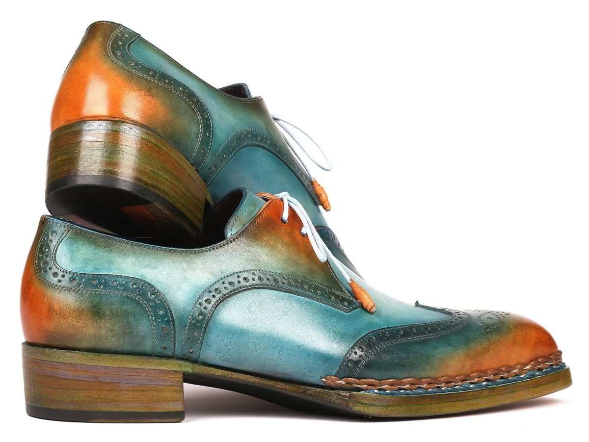 Paul Parkman Norwegian Welted Wingtip Derby Shoes Turquoise and Tobacco (ID#8506-TRQ) - Image 5