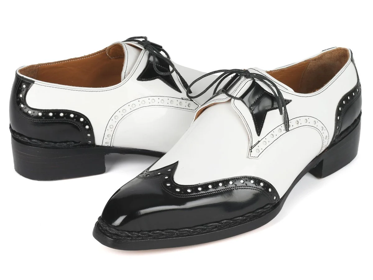 Paul Parkman Norwegian Welted Wingtip Men's Black and White Leather Custom Made Dress Shoes - Image 3