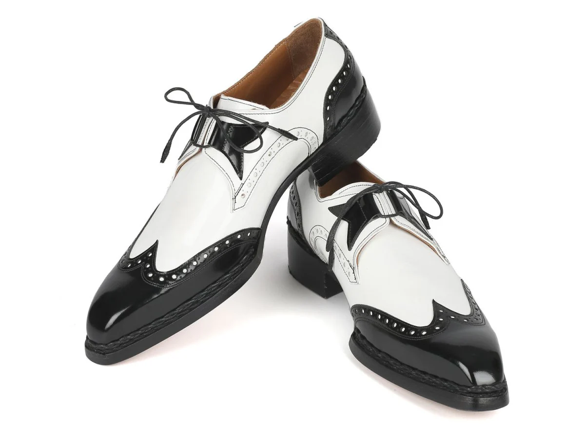 Paul Parkman Norwegian Welted Wingtip Men's Black and White Leather Custom Made Dress Shoes - Image 5