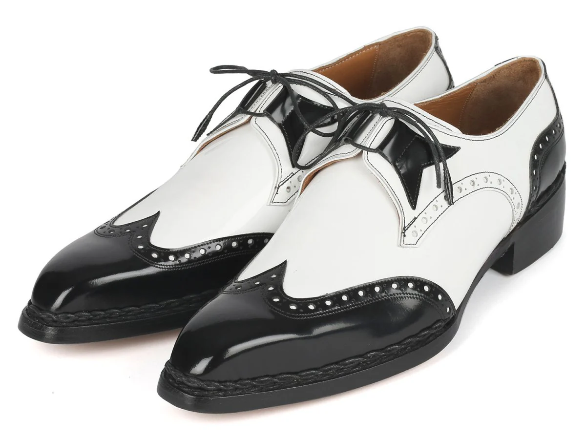 Paul Parkman Norwegian Welted Wingtip Men's Black and White Leather Custom Made Dress Shoes - Image 6