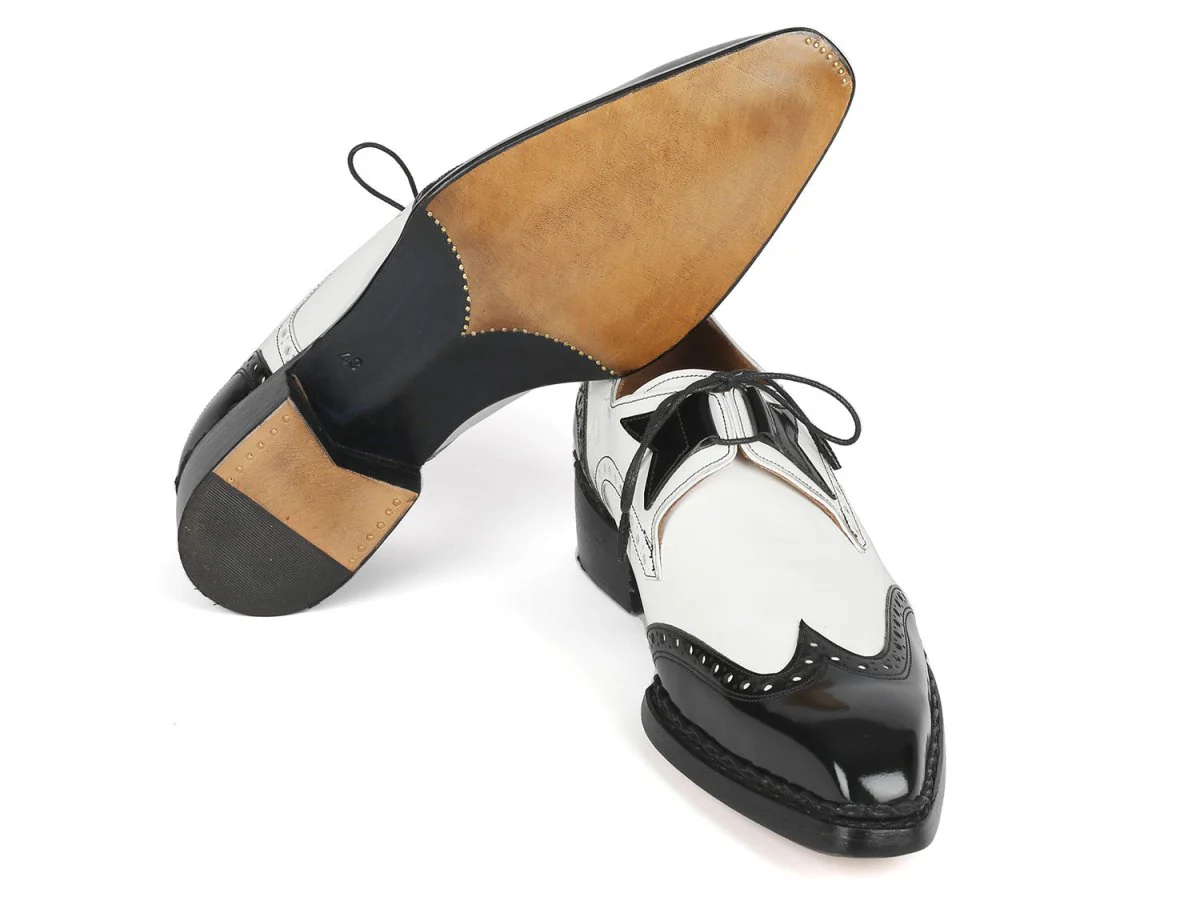 Paul Parkman Norwegian Welted Wingtip Men's Dress Shoes Black and White (ID#8505-BNW) - Image 2