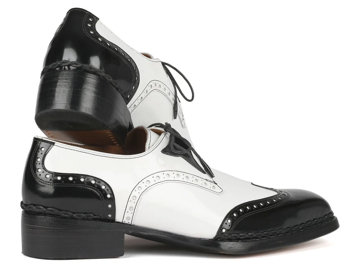 Paul Parkman Norwegian Welted Wingtip Men's Dress Shoes Black and White (ID#8505-BNW) - Image 4