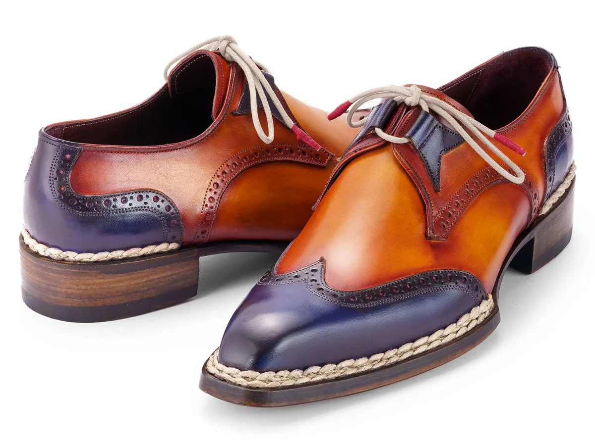 Paul Parkman Norwegian Welted Wingtip Men's Dress Shoes Blue and Camel (ID#8505-BLC) - Image 2
