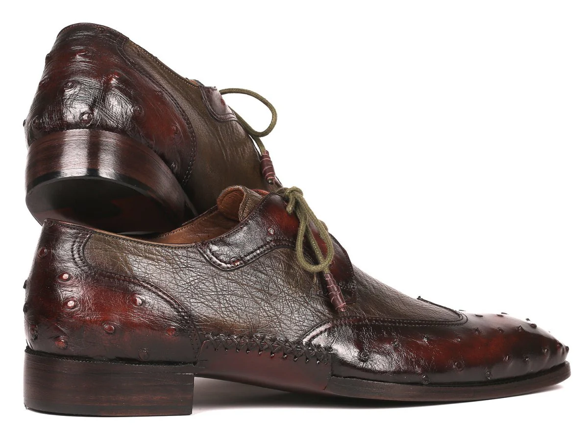 Paul Parkman Ostrich Skin Wingtip Derby Shoes Brown and Green (ID#844H389) - Image 4