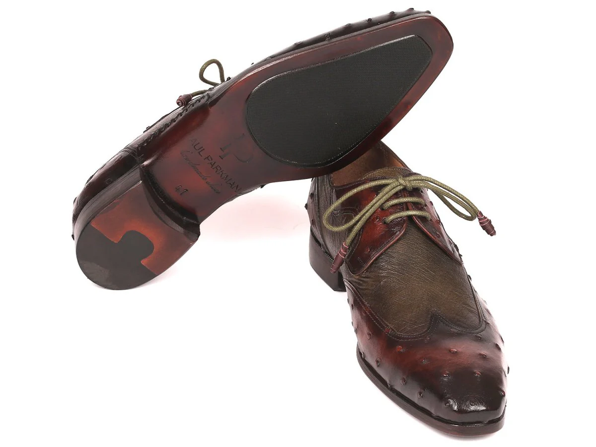 Paul Parkman Ostrich Skin Wingtip Derby Shoes Brown and Green (ID#844H389) - Image 5