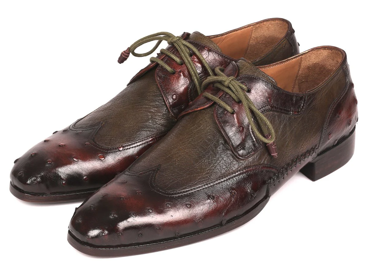 Paul Parkman Ostrich Skin Wingtip Derby Shoes Brown and Green (ID#844H389) - Image 6