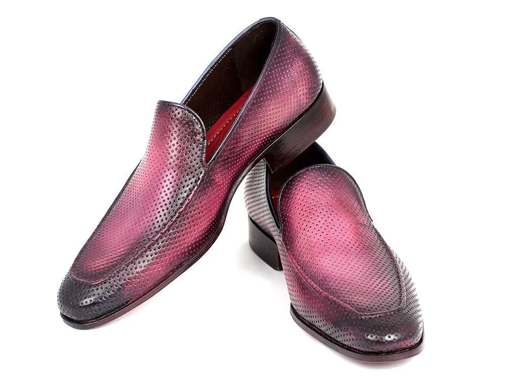 Paul Parkman Perforated Leather Loafers Purple (ID#874-RP) - Image 4