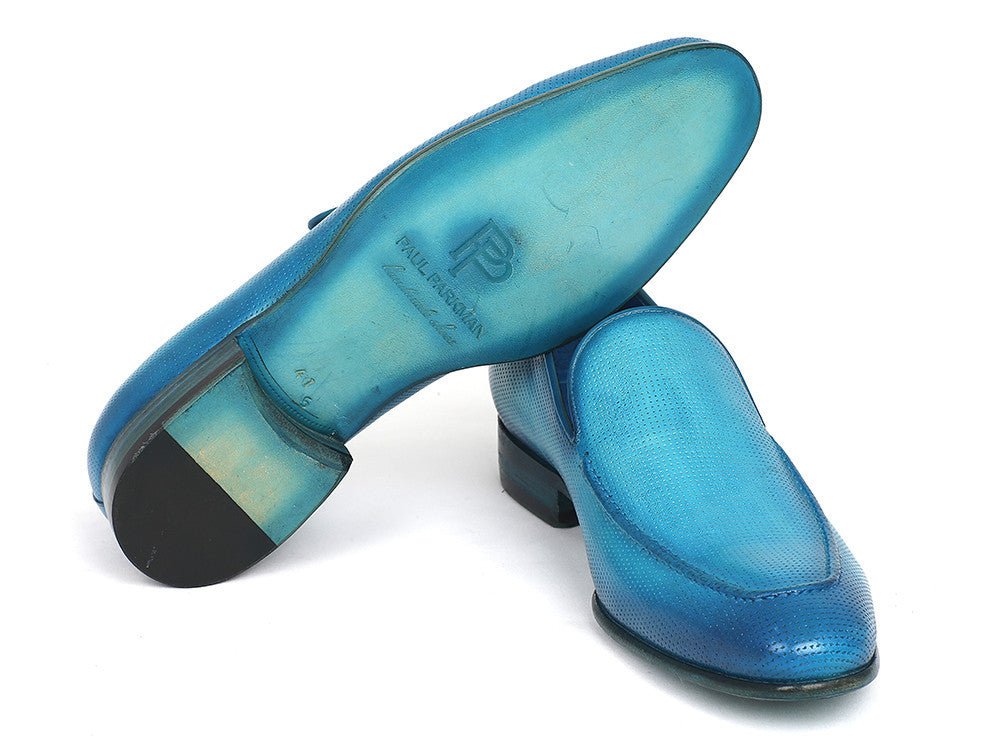 Paul Parkman Perforated Leather Loafers Turquoise (ID#874-TRQ) - Image 3