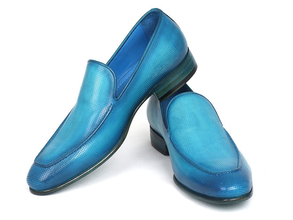 Paul Parkman Perforated Leather Loafers Turquoise (ID#874-TRQ) - Image 4
