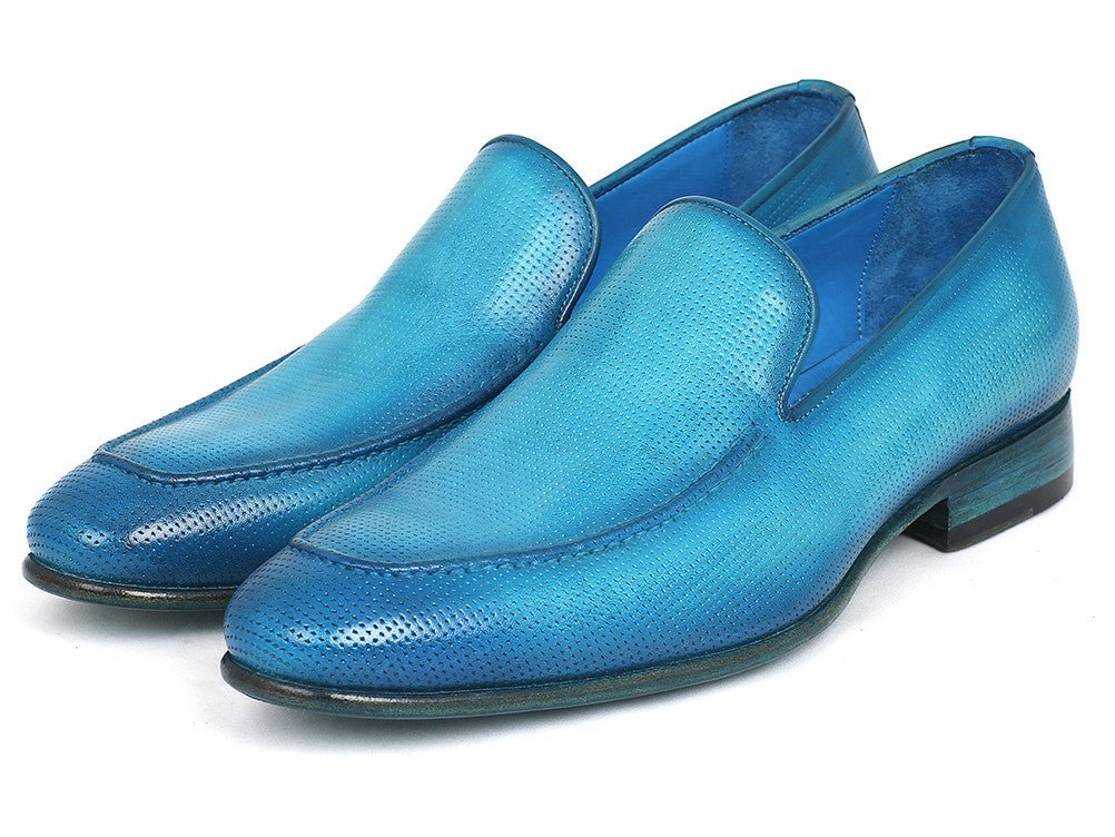Paul Parkman Perforated Leather Loafers Turquoise (ID#874-TRQ) - Image 5
