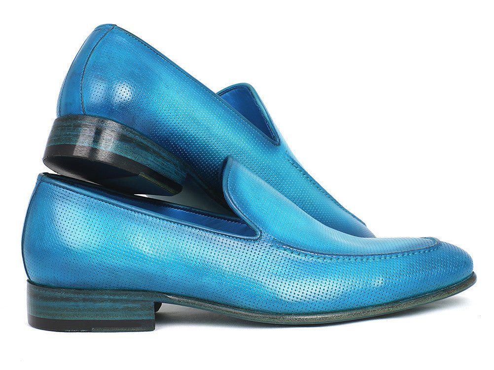 Paul Parkman Perforated Leather Loafers Turquoise (ID#874-TRQ) - Image 6