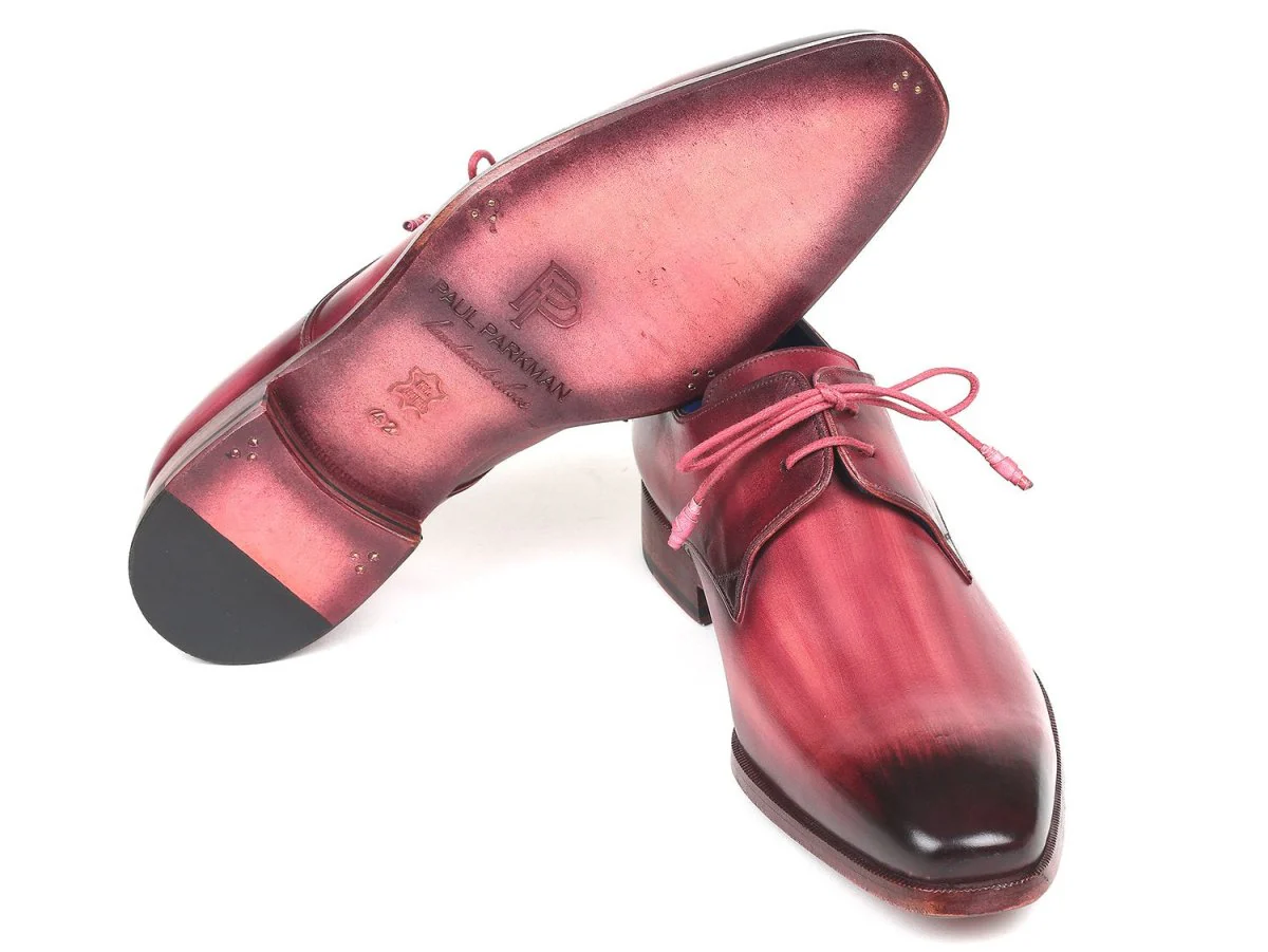 Paul Parkman Pink and Purple Hand-Painted Derby Shoes (ID#326-PNP) - Image 2